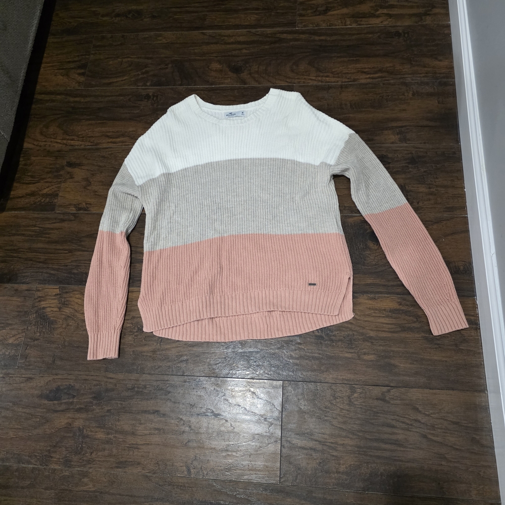 Hollister Women's Tri-Tone Sweater - White, Gray, Pink